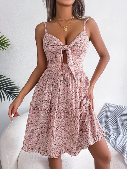 'Elowen' Floral Spaghetti Strap Mini Dress - Celes Fashion
